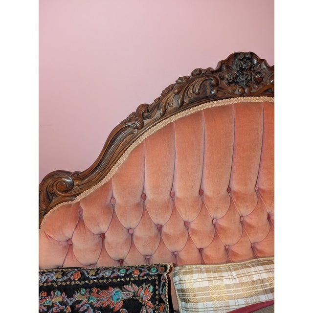 Sofa Antique Victorian Walnut Tufted Parlor Sofa, Carved Frame, c.1890 For Sale - Image 13 of 16