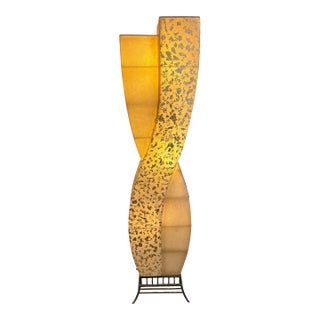 1970s Mid-Century Modern Sculptural Double Helix Amber Resin & Gold Leaf Fleck Floor Lamp For Sale