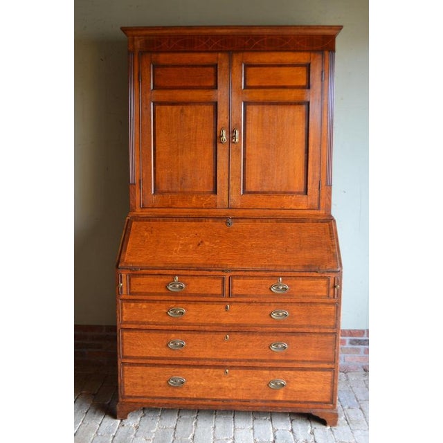 Description: 19th-century English oak top desk, secretary desk, writing desk. Can be transported in two parts. Height: 217...