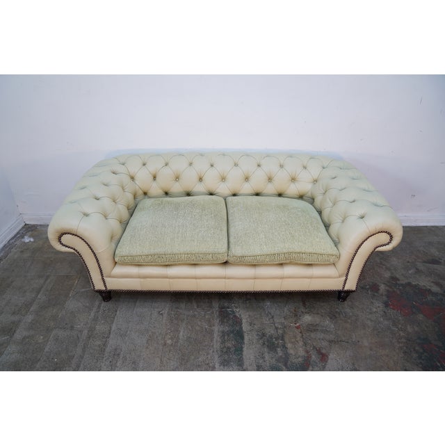 1990s George Smith Light Green Leather Chesterfield Sofa With Nailheads For Sale - Image 12 of 12