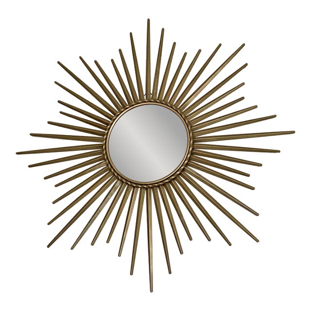 Large Silver Metal Sunburst Mirror For Sale