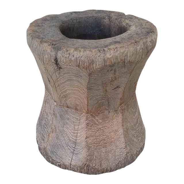 Solid Teak Granary Mortar From Java, Indonesia, C. 1950 For Sale