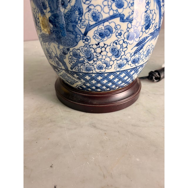 Mid 20th Century Blue & White Chinese Style Ginger Jar Porcelain Table Lamp For Sale - Image 4 of 8