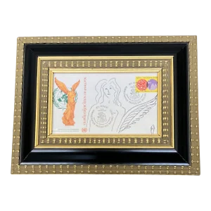 Contemporary Original Judy Henn “First Day Free” Abstract Ink Drawing/Collage Framed