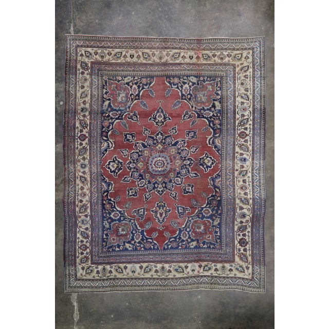 Red Antique Persian Mashhad Rug - 13'00 X 16'05 For Sale - Image 8 of 9