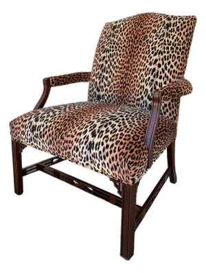 English Chippendale Mahogany Armchair in Leopard Upholstery