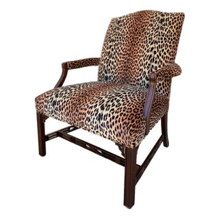 Late 20th Century English Chippendale Mahogany Armchair With Leopard Upholstery For Sale