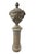 This magnificent pair of vintage cast stone garden urns and pedestals, handcrafted in Italy, brings timeless architectural...