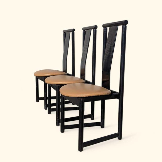 Set of Six BiF Postmodern Black Lacquer Dining Chairs, 1980s For Sale - Image 13 of 17