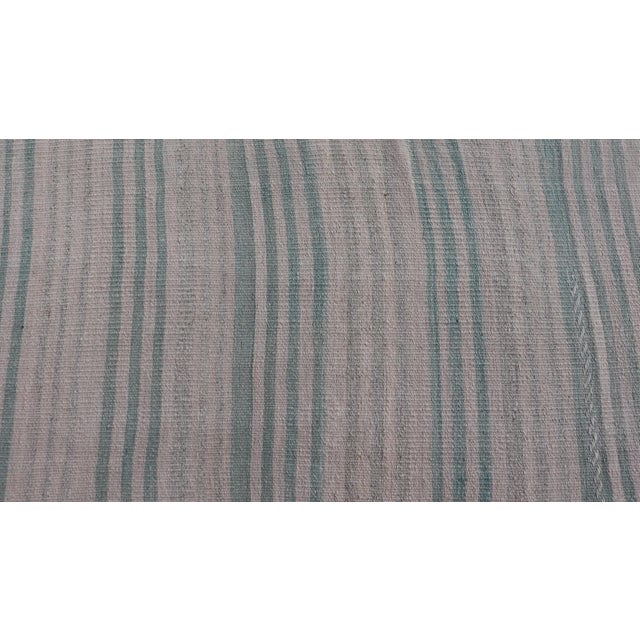 Vintage Turkish Kilim Rug With Soft Aqua, Misty Gray, and Faded Stone Stripes For Sale - Image 11 of 13