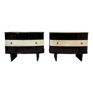 Twin Parchment and Exotic Wood Dressers, 1940s, Set of 2 For Sale