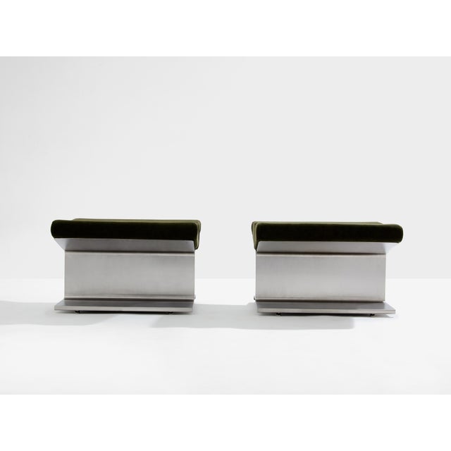 Paul Geoffroy for Uginox Stainless Steel Alcantara Ottomans 1975 For Sale - Image 9 of 9