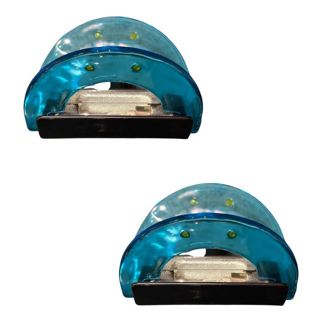 Pair of Vintage Blue Abstract Sconces by Leucos For Sale