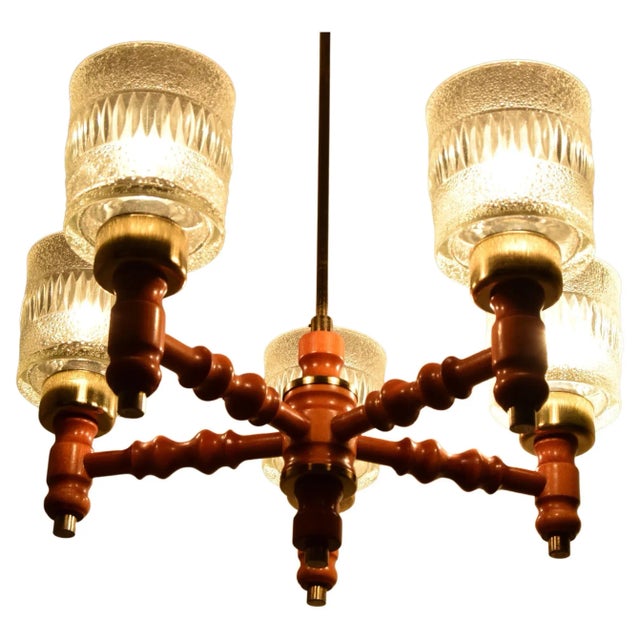 1960s Mid-Century Wood Chandelier attributed to Instala Jilove U Decina, 1960s For Sale - Image 5 of 13