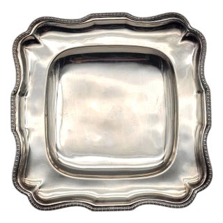 French Style Silverplate Serving Tray — Scalloped Beaded Rim With Claw Feet 12" For Sale