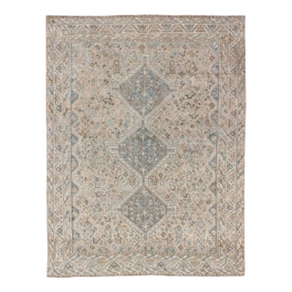 Blue and Taupe Antique Persian Shiraz Rug With Tribal Geometric Medallions For Sale