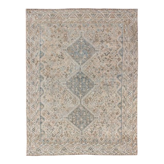 Blue/Taupe/ an Antique Persian Shiraz Rug With Tribal Geometric Medallions For Sale