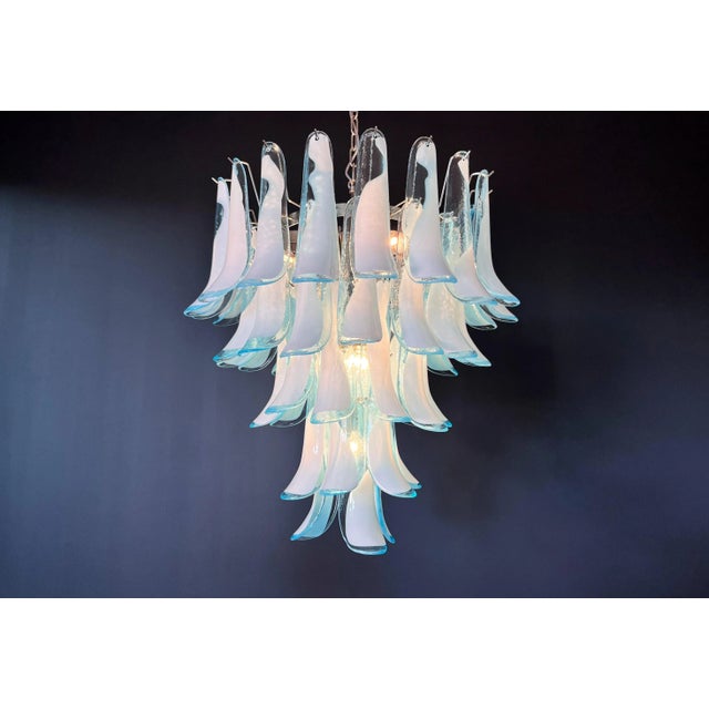 Baby Blue Italian Murano Style Chandelier, 52 Blue Glass Petals in 5 Levels For Sale - Image 8 of 12