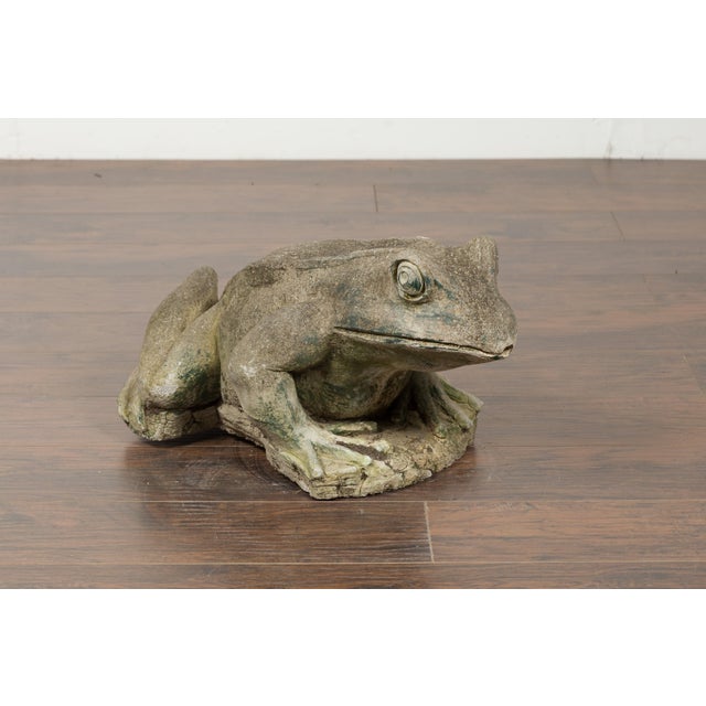 Gray Late 20th Century American Giant Stone Frog with Patina, Originally Used as a Fountain For Sale - Image 8 of 11