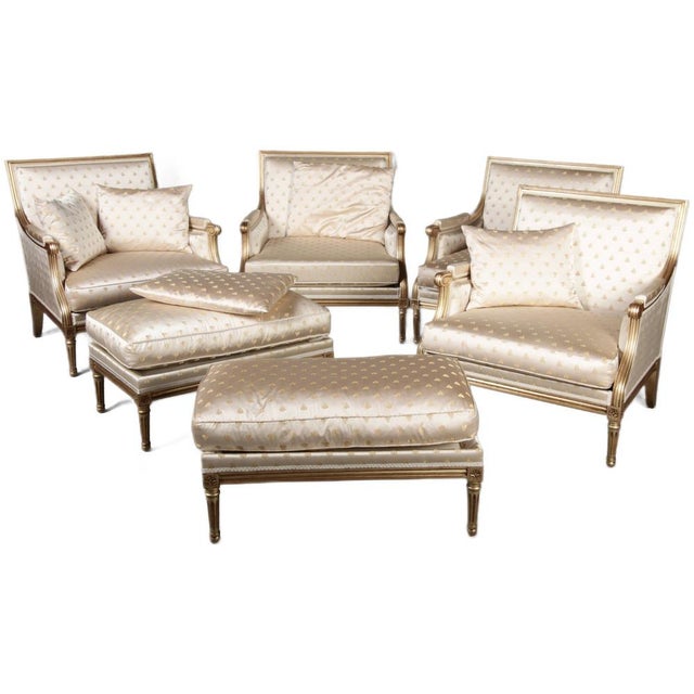 Wood Louis XVI Style Seating Group by Pierre Counot Blandin, France, 1980, Set of 6 For Sale - Image 7 of 18