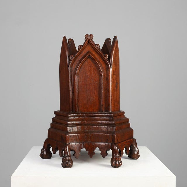 19th Century Neo-Gothic Oak Umbrella Stand with Sculptural Carving, France For Sale - Image 12 of 12