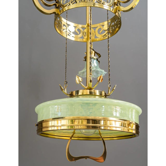 Jugendstil Adjustable Floral Chandelier with Opaline Glass Shades, 1910 For Sale - Image 14 of 18