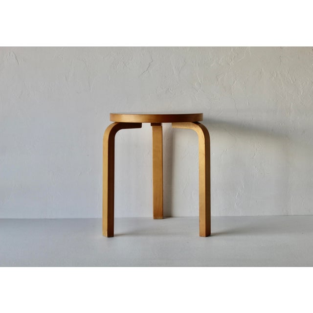 Modern 1990s Alvar Aalto 3 Legged Stool Model 60 in Birch White Top Artek For Sale - Image 3 of 13