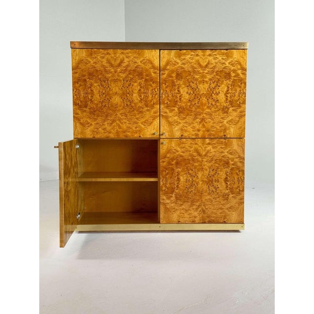 Exclusive Lacquered Burlwood and Brass Bar Cabinet, 1970s For Sale - Image 10 of 15