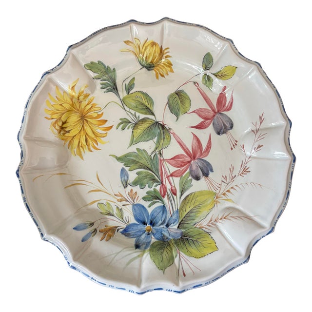 Late 20th Century Italian Mid-Century Hand Painted Floral Plate For Sale