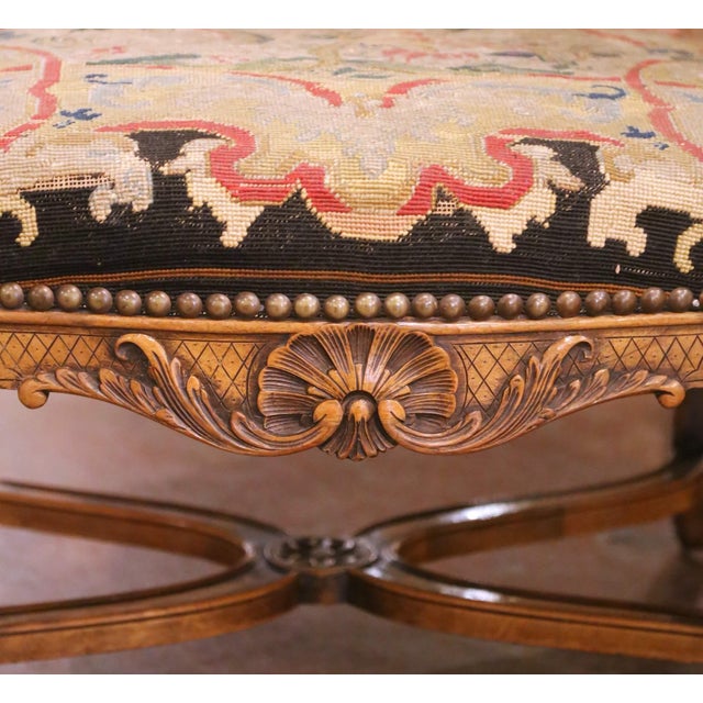 Pair of 19th Century French Louis XV Armchairs With Needlepoint Upholstery For Sale - Image 9 of 12
