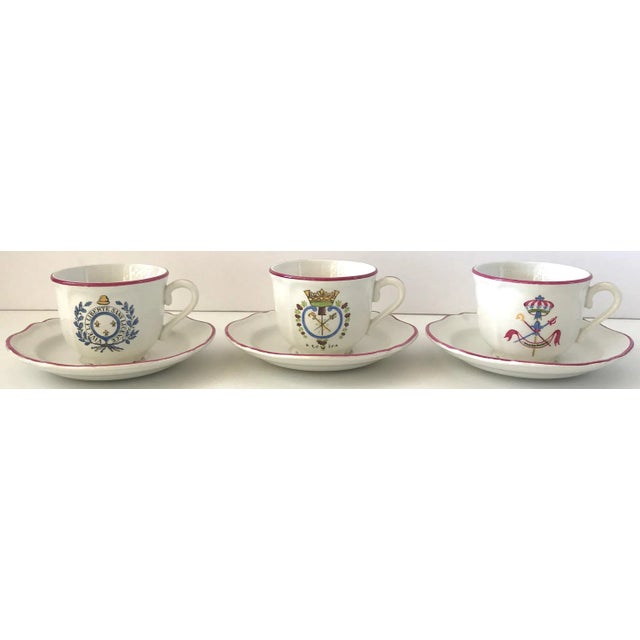 Vintage Saint-Armand French Revolution Faience Teacups and Saucers - Service for 3 For Sale - Image 11 of 11