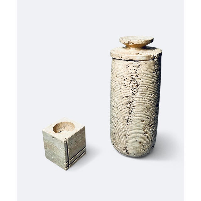 Travertine Jar and Candleholder from Fratelli Mannelli, Italy, Set of 2 For Sale - Image 4 of 4