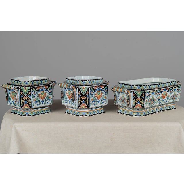 19th Century 19th Century French Desvres Jardinière and Cachepot Set of 3 For Sale - Image 5 of 17