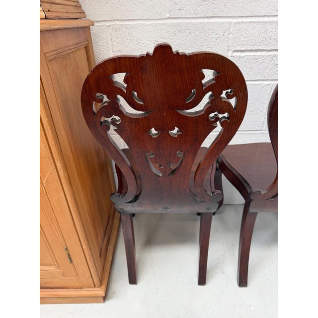 Antique Mahogany Hall Chairs, 1890s, Set of 2 For Sale - Image 3 of 13