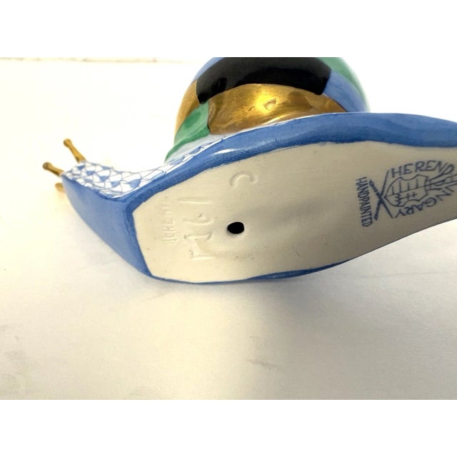 Vintage Herend Hand Painted Blue Fishnet Snail Porcelain Figurine For Sale - Image 6 of 8