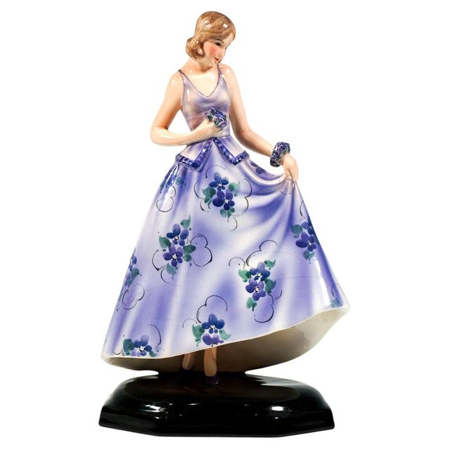 Art Deco Standing Girl with Flowers Figure by Stephan Dakon for Goldscheider, 1932 For Sale - Image 6 of 6