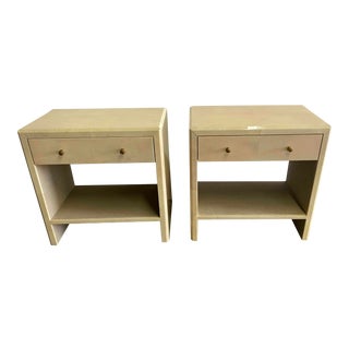 Polished Faux Vellum Bedside Tables For Sale