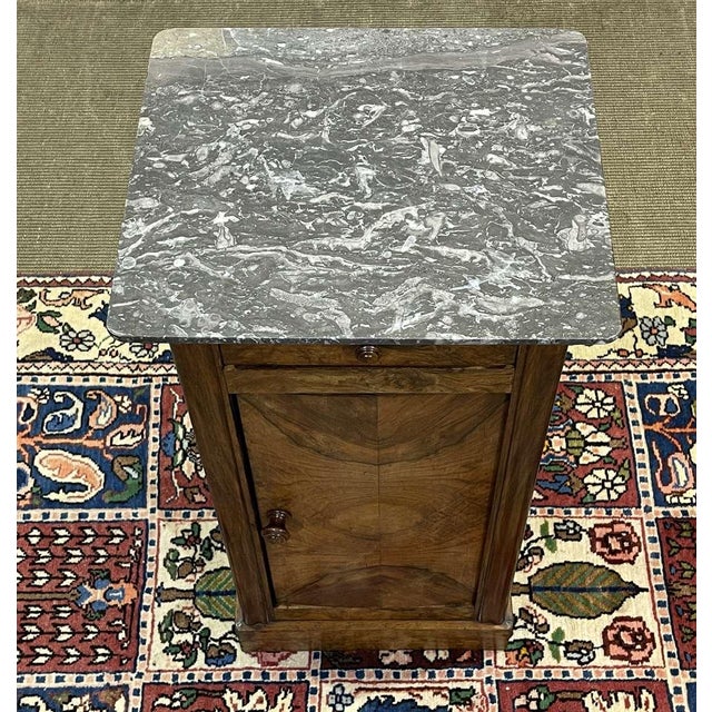 Bedside Table in Walnut and Oak with Marble Top, 19th Century For Sale - Image 4 of 12