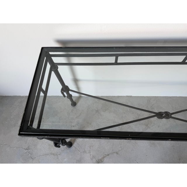 1980’s Vintage Giacometti-Style Iron and Glass Top Console Table For Sale - Image 10 of 12