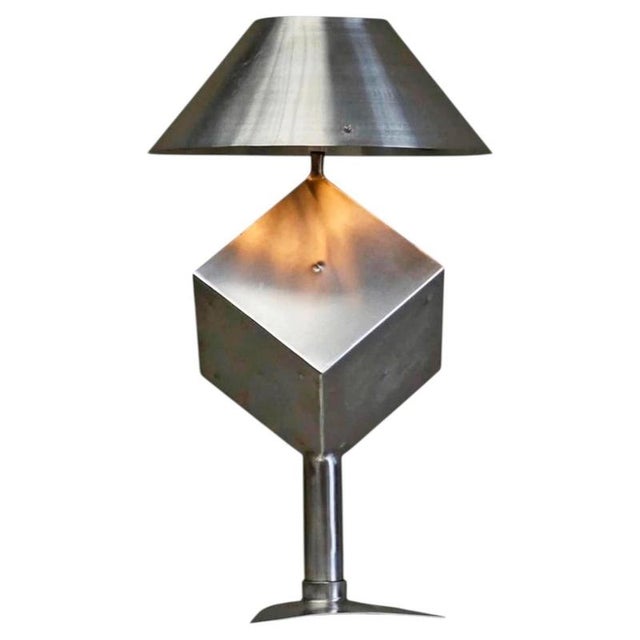Large Postmodern Table Lamp in Brushed Steel, 1970s For Sale - Image 14 of 14