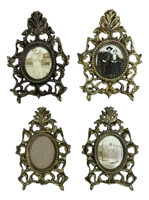 Vintage Brass Rococo Style Oval Wall or Table Top Picture Frames - Set of 4