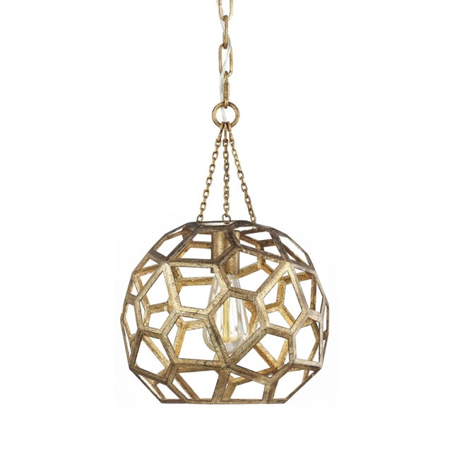 The Alexa Hampton Feccetta, one indoor light pendant in antique gild, is elegantly charming with a Mid-Century Modern...