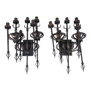 Large Vintage Spanish Iron Sconces - a Pair For Sale