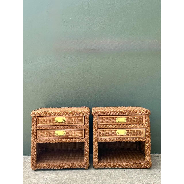 This matching pair of vintage nightstands captures the essence of mid-century organic design with their intricate braided...