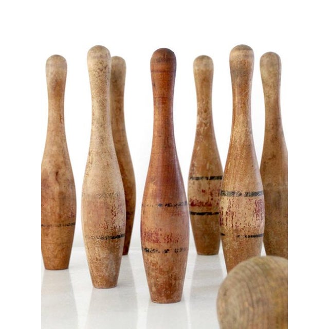 Antique Wooden Bowling Pins Game With Box For Sale - Image 4 of 12