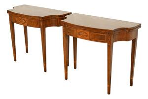 Baker Furniture Federal Inlaid Mahogany Flip-Top Consoles or Game Tables, Pair