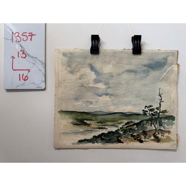 Paper Henry Emil Salloch Original Watercolor on Paper Coastal Inlet With Gnarled Tree, 1940. For Sale - Image 7 of 7