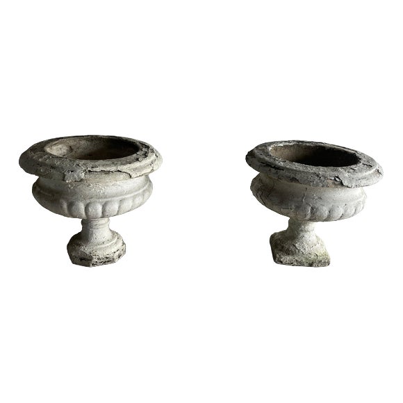 Antique Cast Stone Garden Urns, Set of 2 For Sale