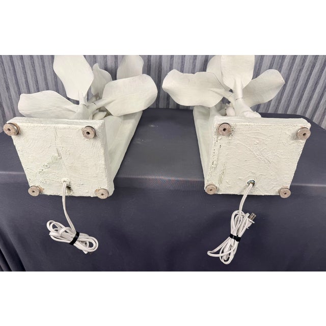 1990s Hand Carved Wood Banana Plant Lamps Finished in White Plaster - A Pair For Sale - Image 11 of 14