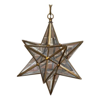 Mid 20th Century Mid Century Modern French Star Glass and Metal Light Fixture with Single Socket For Sale